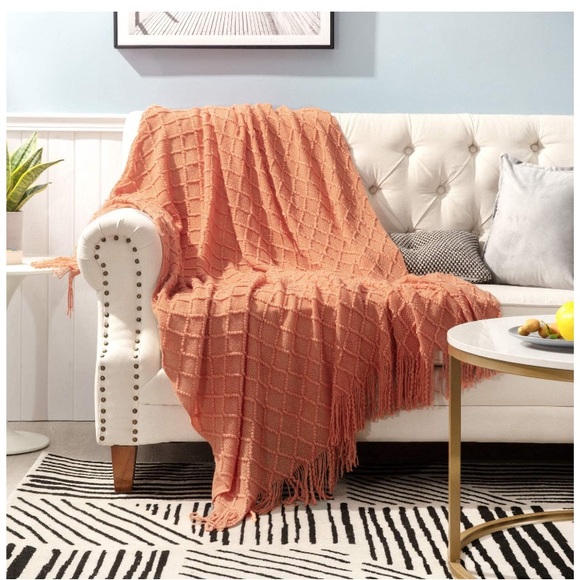 Navy Blue Diamond Bohemian Home Tassel Knit Throw Cozy Fringe Patterned Blanket - Picture 14 of 16